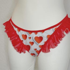 Handmade Cotton Ruffle Panties  Heart Print Lingerie, Srr Through Knickers, Womens Ruffle Underwear, Handmade Sissy Panty