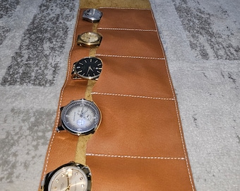 Full Grain Leather handmade Tan Watch Roll Travel Pouch Tanner London LTD Gift case Travel Accessories Watch Roll holder