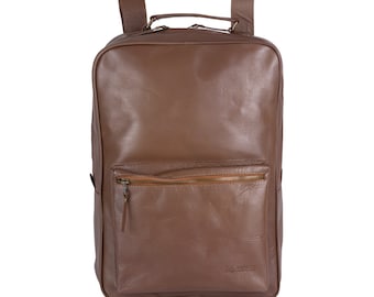 Handcrafted Tan Leather Backpack: Full Grain, Laptop Bag