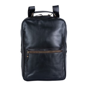 Sac à dos en cuir pleine fleur fait main de couleur noire Sac à dos zippé Travail universitaire Voyage Ordinateur portable Véritable sac d'école Cadeau cadeau d'anniversaire lui...