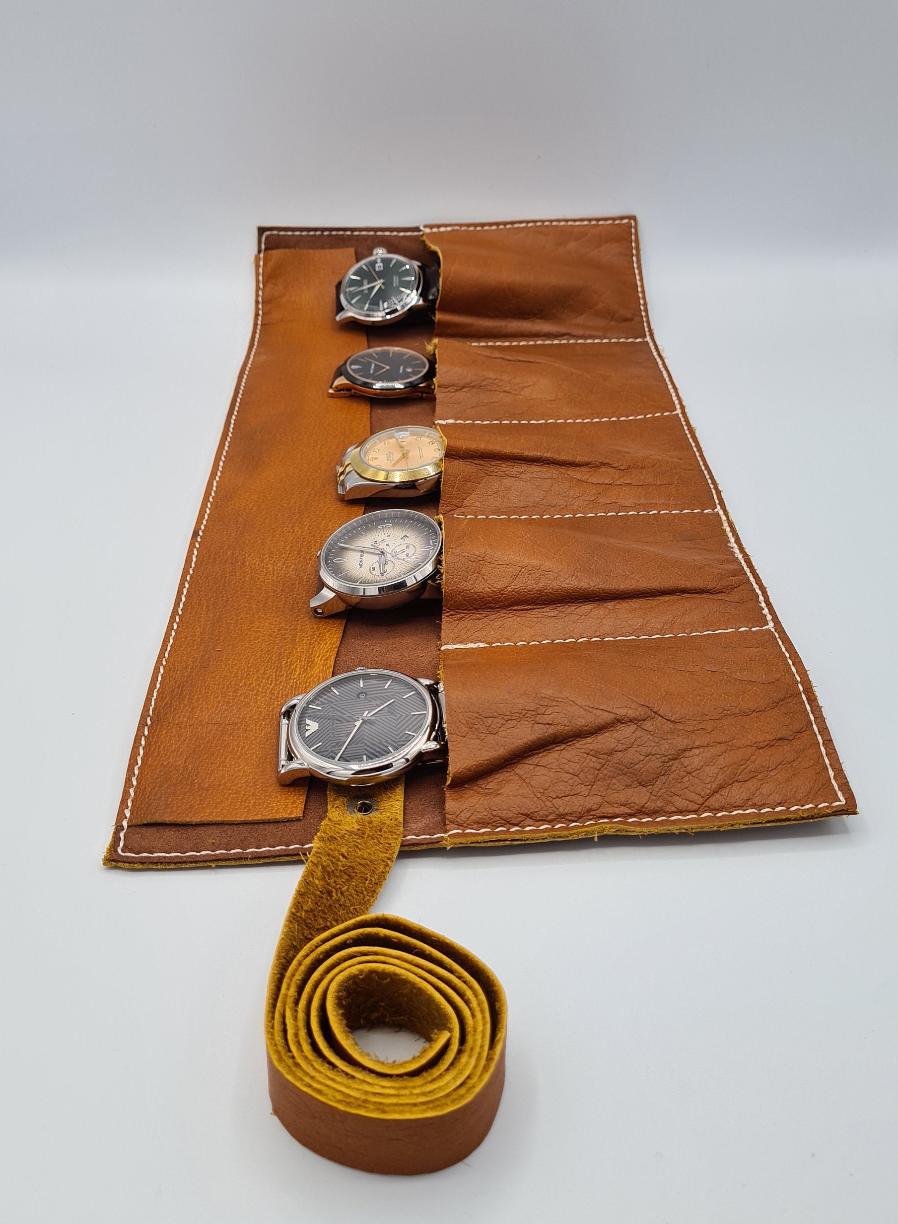 Handmade Full Grain Leather Watch Roll With Travel Pouch by Etsy