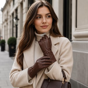 Echte Lederhandschuhe mit langem Handgelenk, Vintage-Stil, Autofahren, Winterwärme, Schwarzbraun