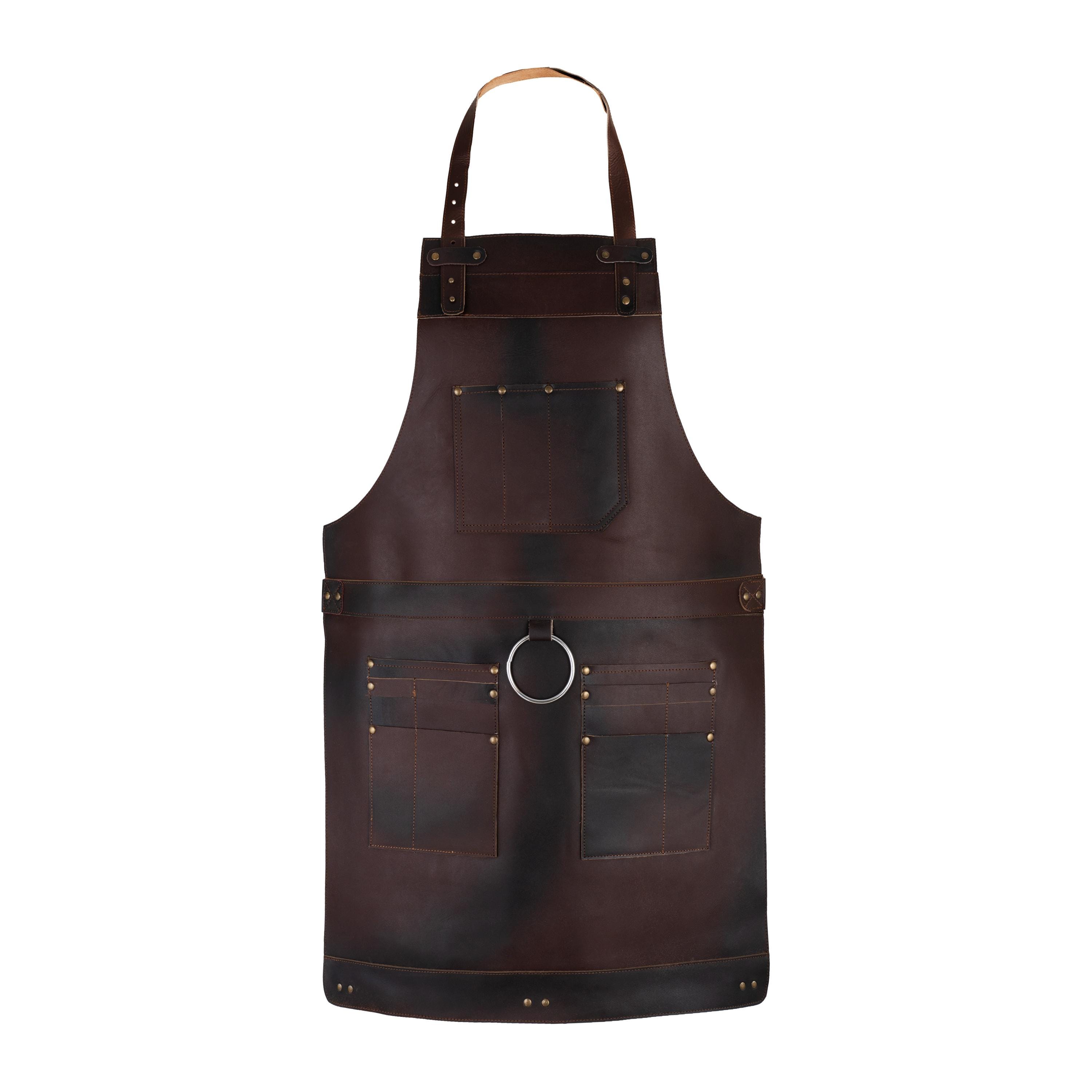 Leather Apron for Him and Her, Dark Brown/Black/Green Tool Pockets & Ring | Ideal for Chef, Craftsman, Butcher, BBQ, Blacksmith, Gift...