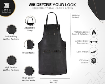 Full Grain Leather Apron: Butcher, Chef, Barber, Woodwork, Blacksmith