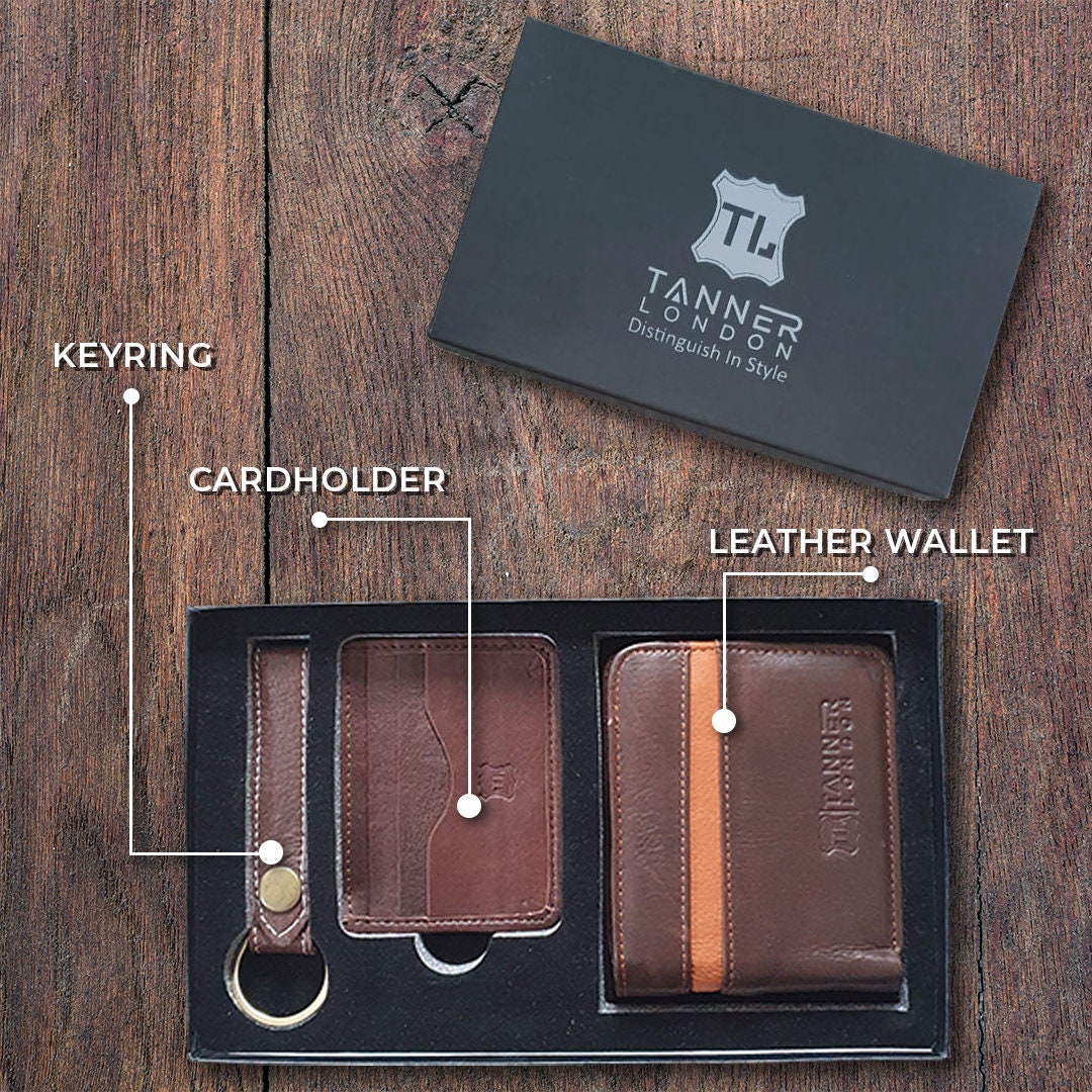 Portafoglio Bifold Da Uomo In Vera Pelle, Porta Carte E Portachiavi RFID Fatto A Mano, Autentico - Italia