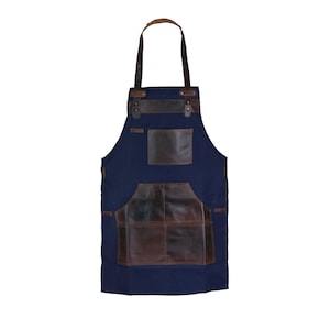 High Quality Blue Canvas Apron Leather Pockets Handmade Kitchen Apron Chef Apron Cooking Apron Butcher Apron Baker Apron BBQ grill Apron..