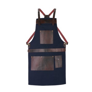 High-Quality Canvas Apron with Leather Pockets - Adjustable for All Sizes, Stylish for Chefs, Bakers, BBQ, Woodwork - Brown/Black/Green/Blue