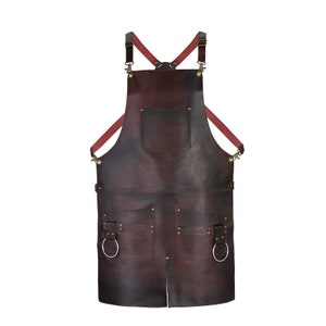 Premium Full Grain Leather Apron - Dark Brown/Black/Green, Split Leg 2 Pockets & Tool Holder - Unisex Butcher, Chef, BBQ, Barber, Blacksmith