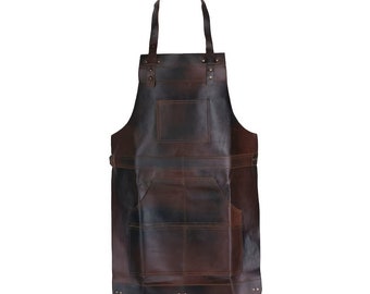 Dark Brown Full Grain Leather Apron - Butcher Apron - Barber Apron - Woodwork Apron-Cook Apron -BBQ Apron -Cooking Apron - Blacksmith Apron.