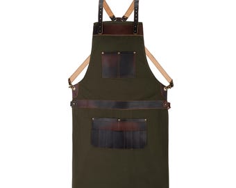 Leather & Canvas Work Apron: Handcrafted Butcher, BBQ, Woodworking