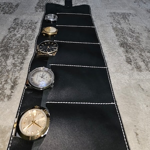 Real Leather Black 3 to 5 Pocket Watch Roll for Travel & Storage Gift for him Pouch watch Leather Watch Roll...
