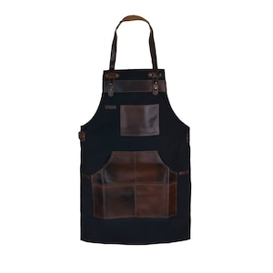Black Canvas & Leather Apron: An Ideal Christmas Gift for Him or Her. Perfect for Chefs, Cooks, Butchers, Bakers, Grill enthusiasts...