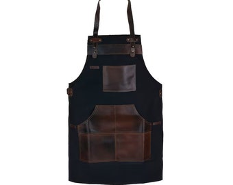 Black Canvas & Leather Apron: An Ideal Christmas Gift for Him or Her. Perfect for Chefs, Cooks, Butchers, Bakers, Grill enthusiasts...