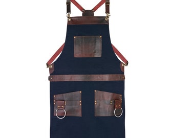 Canvas Apron with Leather Pockets: Butcher, Chef, Barber, Woodwork