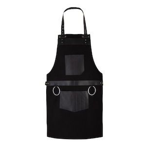 Black with  Black pocket Canvas Apron with Leather Pockets — Perfect for Butcher, Chef, BBQ, Barber, Woodwork, Blacksmith, Unisex Gift...