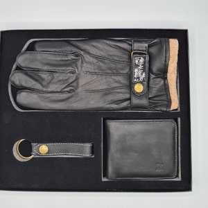 Carteira masculina de couro real artesanal, carteira e chaveiro, caixa de presente para ele, aniversário, dia dos namorados, carteira segura RFID, 6 espaços para cartão