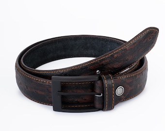 Men’s Distressed Leather Belt – Rustic Brown with Matte Black Buckle