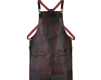 Full Grain Leather Apron, Split Leg, Tool Pockets, Unisex Workwear