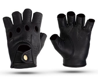 Men's Fingerless Leather Driving Gloves – Genuine Sheepskin | Breathable, Soft & Comfortable
