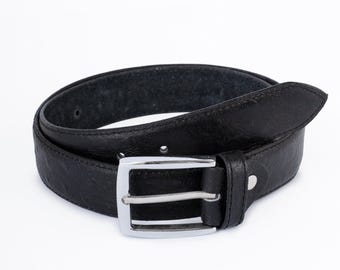 Mens Black Leather Belt, 35mm Single Stitch Cowhide Belt