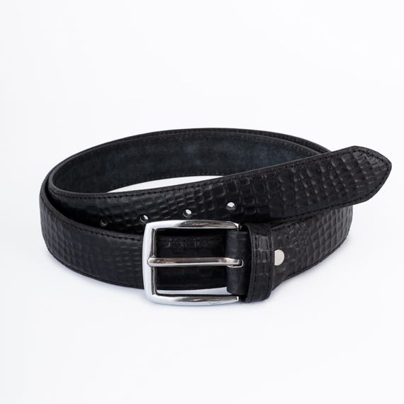 Classic Black Leather Belt – Textured Genuine Leather With  display picture 2