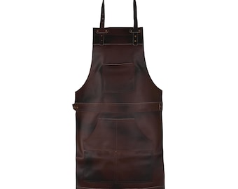 Dark Brown Full Grain Leather Apron - Butcher Apron - Barber Apron - Woodwork Apron-Cook Apron -BBQ Apron -Cooking Apron - Blacksmith Apron.
