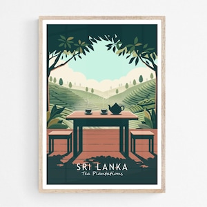 Póster de las plantaciones de té de Sri Lanka, lámina artística de Nuwara Eliya, ilustración de viaje a Ceilán, arte mural para la hora del té, decoración de cocina y hogar, regalo