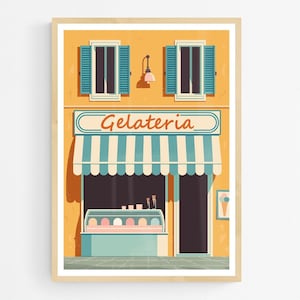 Stampa artistica Gelateria, poster di gelateria italiana, illustrazione mediterranea, cibo italiano, decorazione da parete per cucina, regalo retrò italiano
