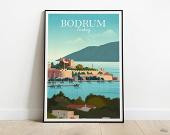 Bodrum Travel Poster, Turkey Art Print, Castle of St Peter Home Decor, Turkish Wall Art Gift, Original Illustration