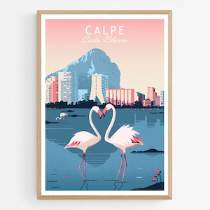 Calpe Travel Poster | Costa Blanca Art Print with Flamingos and Peñon de Ifach | Calp, Spain Wall Art for Home Decor