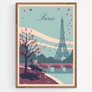 Paris Reiseposter, Stadt der Liebe Poster, Valentinstagsgeschenk, Frankreich Romantische Illustration, Französische Wandkunst, Eiffelturm
