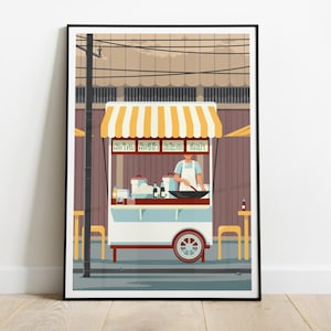 Thai Streetfood Stand Poster, Bangkok Reiseposter, Thailand Illustration, Thai Foodtruck, Küchen Wanddekoration, Asiatische Küche, Geschenk