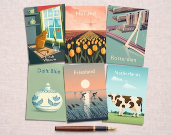 Juego de seis postales holandesas – Colección de postales de los Países Bajos