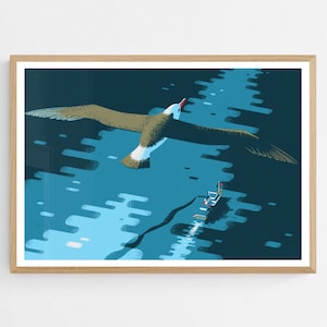 Lámina de albatros, póster de ave del océano Pacífico o Atlántico, ilustración náutica de la Antártida, arte mural marítimo, Pasaje de Drake