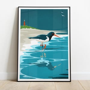 Oystercatcher Bird Poster, National Park Schiermonnikoog Art Print, Shorebird, Coastal Animal Wall Decor, Seashore Travel Poster