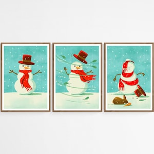 Láminas de cómic de muñeco de nieve, juego de 3 pósteres navideños, divertido cuento de invierno para Navidad, familia, niños y amigos, bonito tríptico decorativo.
