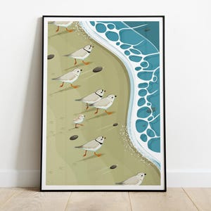 Bontbekplevieren Achtervolgen de Kustlijn Art Print, Kustvogels Poster, Vogels Illustratie, Strandlopers Dieren Wanddecoratie, Plevieren