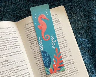 Seahorse Bookmark, Underwater Theme, Double Sided, Beach Reading Accessory, Gift for Book Lovers, Ocean Animal Illustration Art