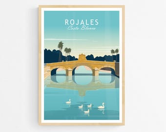 Rojales, Costa Blanca Travel Poster, Carlos III bridge Art Print, Spain Illustration, Spanish Bridge Wall Art, Mediterranean Home Decor