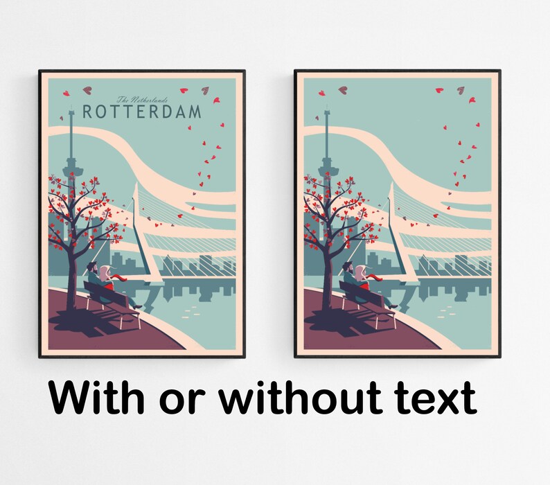 Rotterdam Art Print Illustration Wall Art Rotterdam Poster Romantic City Travel Poster image 2