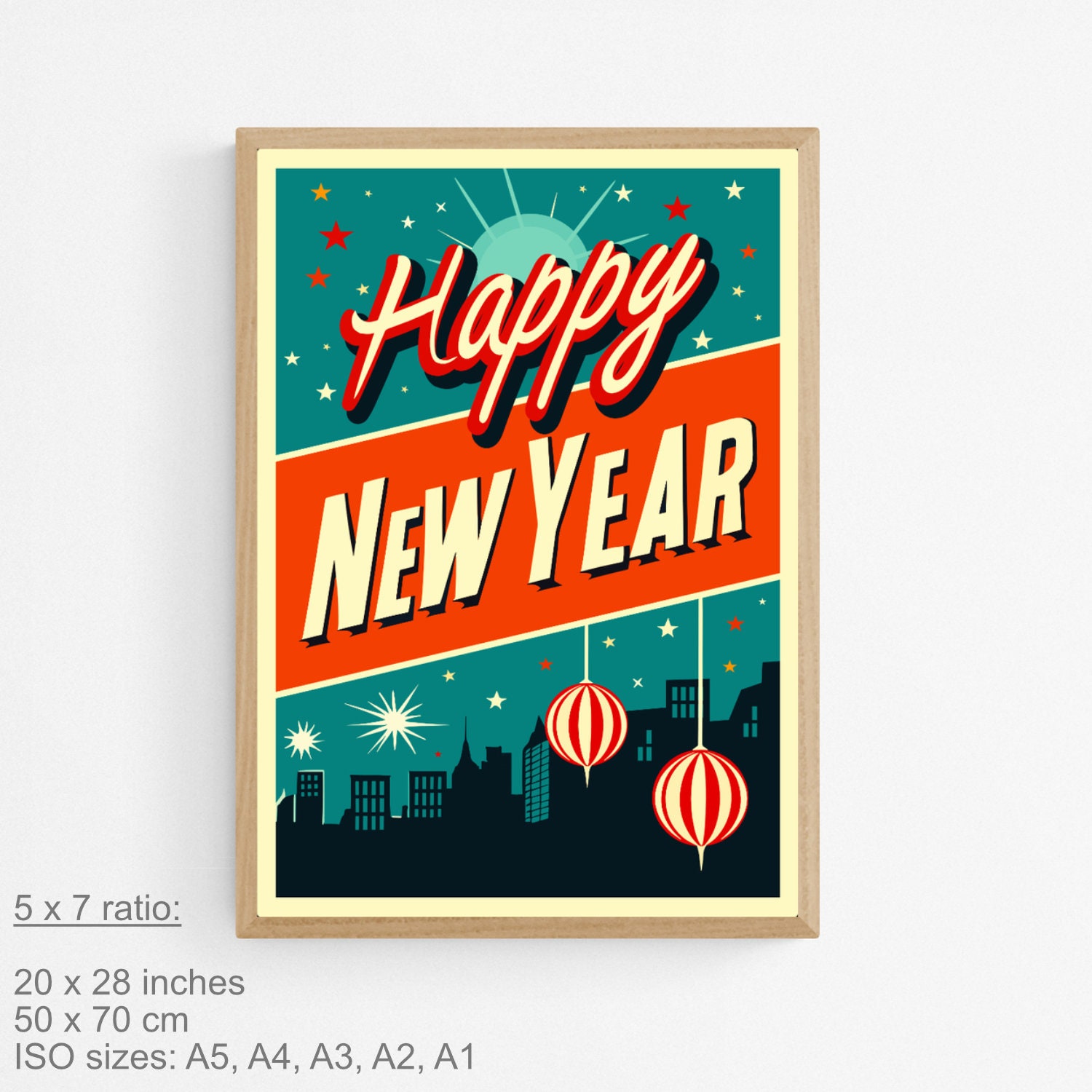 Happy New Year Poster, Midcentury Modern Celebration Party Print