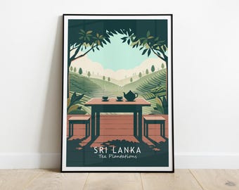 Sri Lanka Tea Plantations Poster, Nuwara Eliya Art Print, Ceylon Travel Illustration, Tea Time Wall Art, Kitchen Home Decor, Gift