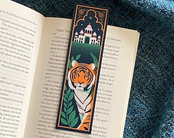 Tiger Bookmark, India Theme, Double Sided, Gift for Book Lovers, Reading Accessory for Bookworms, Animal and Floral Illustration Art