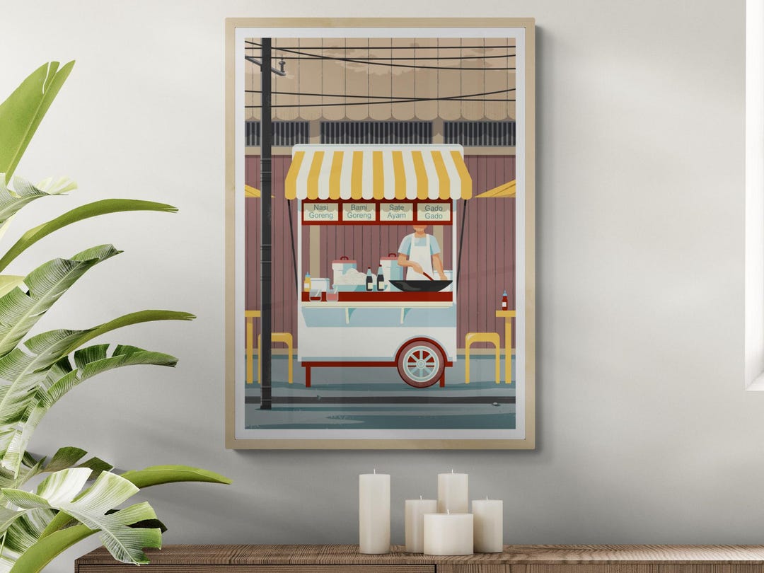 Indonesian Street Food Stall Art Print, Nasi Goreng Food Truck in