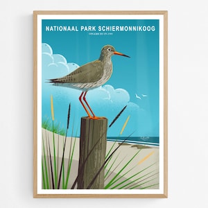 Póster Archibebe Común, Lámina del Parque Nacional Schiermonnikoog, Cartel Ave Marina