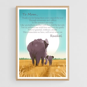 Regalo para mamá, impresión artística personalizada con poema de madre con metáfora de elefante, mamá e hijo, póster, regalo para el Día de la Madre, regalo de cumpleaños, arte mural