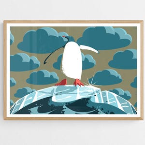 Impression d'art fier pingouin, décoration murale illustrée de l'Antarctique, affiche pingouin, décoration de chambre d'enfant, décoration de salon