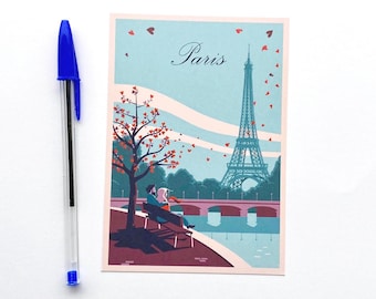 Paris with Love Card – A6 France Illustration, French Art Postcard, Romantic Greeting Card