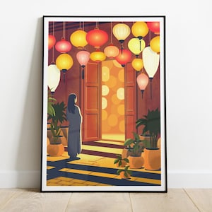 Affiche Boutique de Lampions Vietnamiennes, Lanternes de Hoi An, Vietnam, Fille Devant le Magasin, Décoration Murale Asiatique, Cadeau