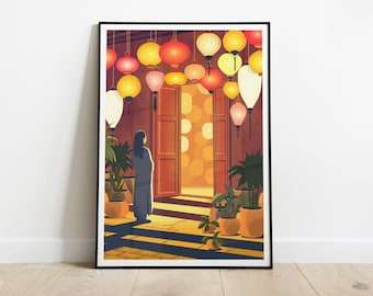 Vietnamese Lantern Shop Art Print, Hoi An Lanterns Poster, Girl in Front of Store, Vietnam Asia Travel Wall Decor, Gift